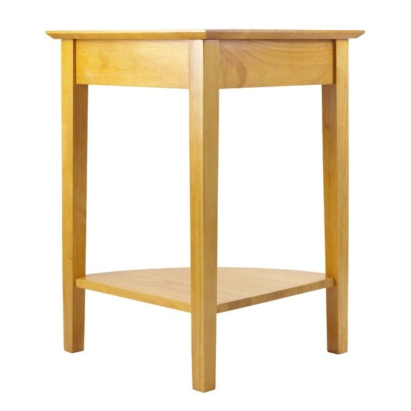 Wooden Corner Table, Sofa Table Snack Table Honey Finish with Shelf