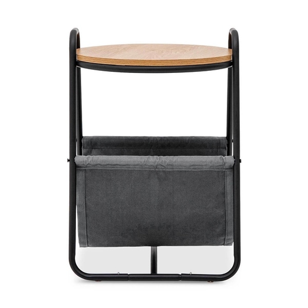 Offex Querencia Round Side Table with Fabric Storage for Living Room - 18