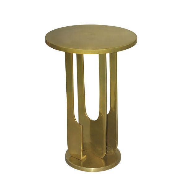 Cyrus 18 Inch Round Accent Side Table, Cast Aluminum, Arched Cut Out Frame, Brass