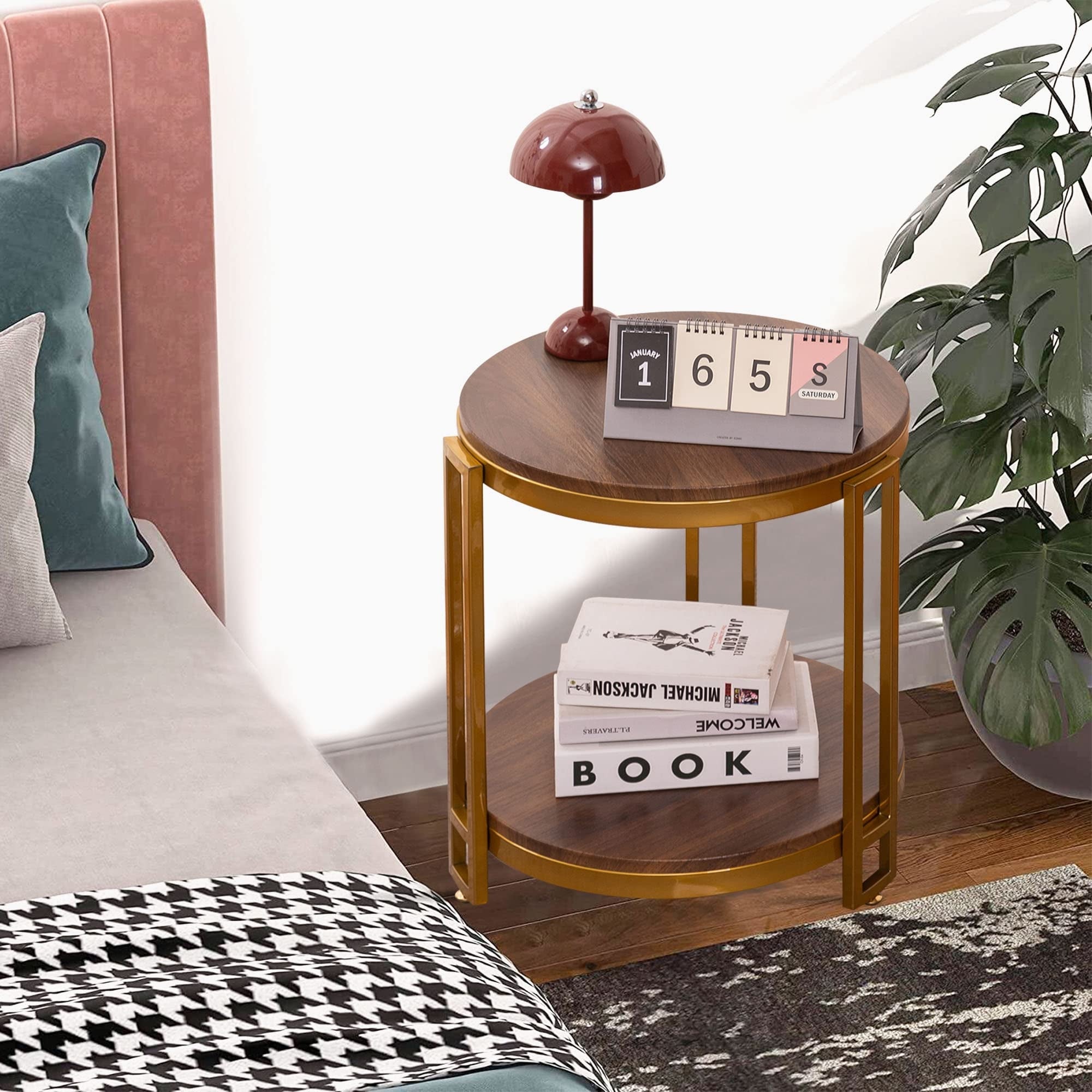 End tables for living room,Round End Table,Round Side Table with Metal Frame