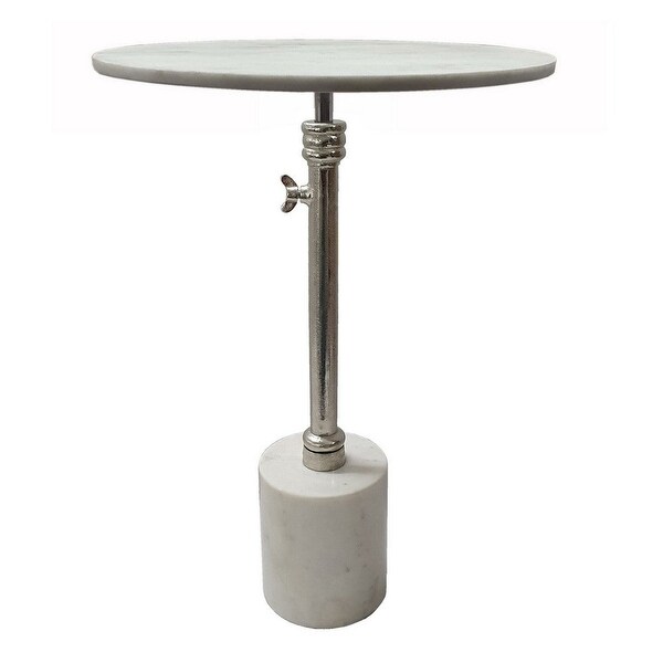 24 Inch Side Table, Aluminum Frame, Smooth Marble Top, Pedestal Base, White - 17.7L x 17.7W x 24H, in inches