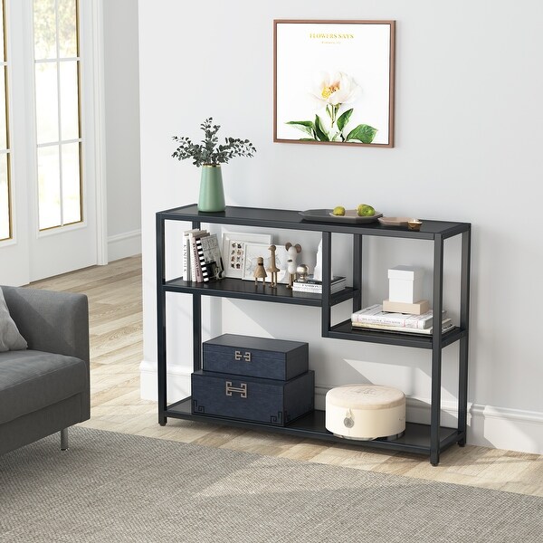 Console Table, 43 Inch Small White Entryway table with Storage Shelves