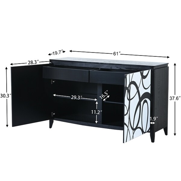Sideboard with 2 Decorative Doors and Superb Spray Painting, Entryway Table with 2 Drawers and 4 shelves for Living room, Entryway