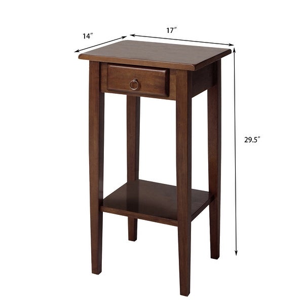 Wooden End Side Table with Drawer, Shelf