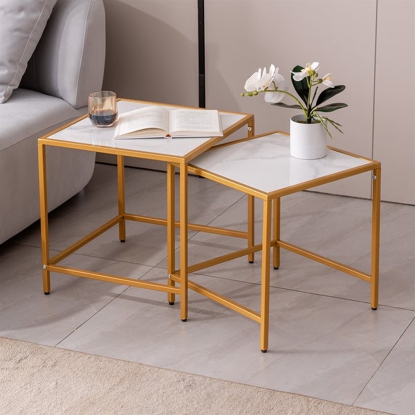 End/Side Table, Night Stand 2-Piece Set, Square Sintered stone Top