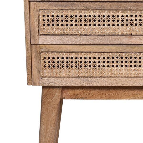 35 Inch Cottage Style, 2 Drawer Wood Rectangular Console Table, Natural Brown