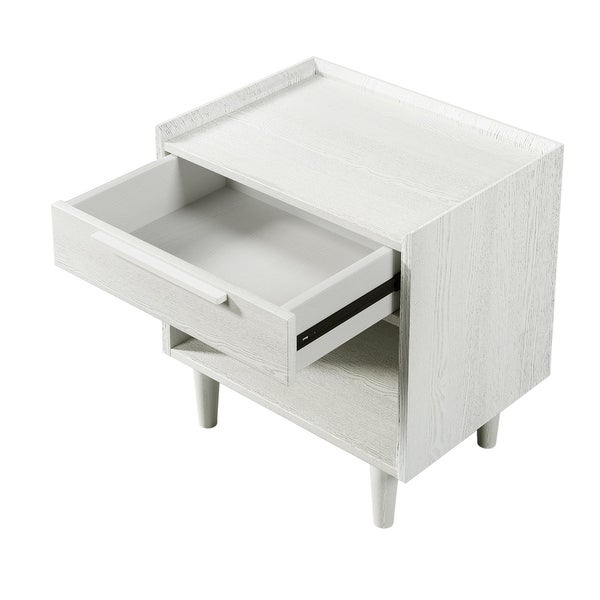 Modern Style Manufactured Wood 1 Drawer Nightstand Side Table with Wood Legs, White