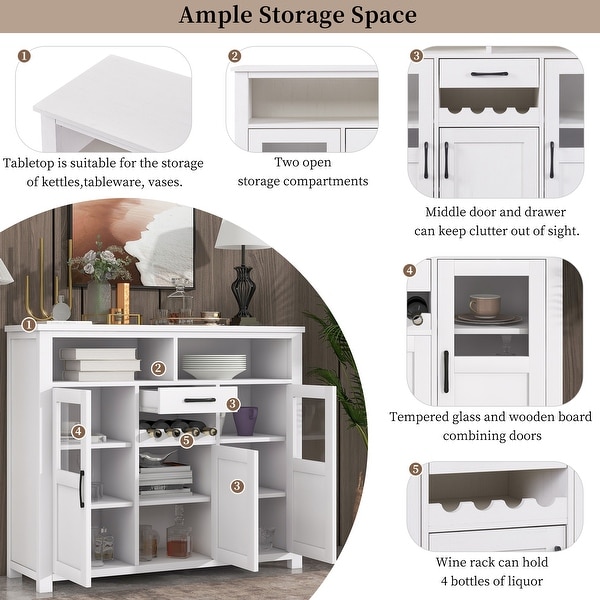 Retro Side Tables with Wine Rack, Drawer and Adjustable Shelves