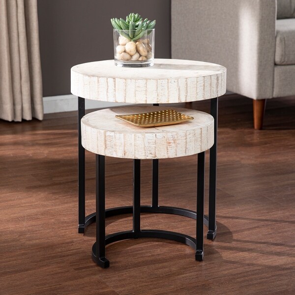 SEI Furniture Karelia Nesting Side Tables, Whitewashed/Black, Set of 2
