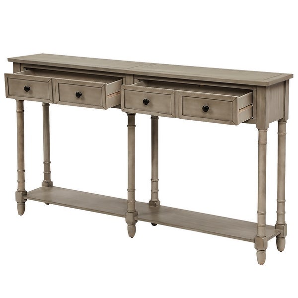 Solid Wood Sofa Table Console Table with 2 Drawers and Open Bottom Shelf, Classic Rustic Entryway Table Side Table for Living Room