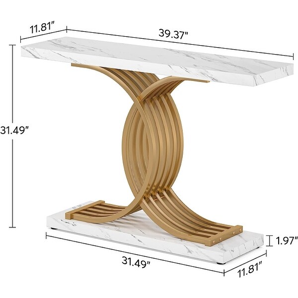 Console Table, Faux Marble Hallway Table with Geometric Metal Legs - 11.81