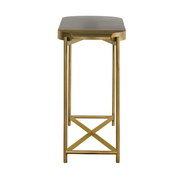 Concrete Console Table with X shape Base, Gray and Gold