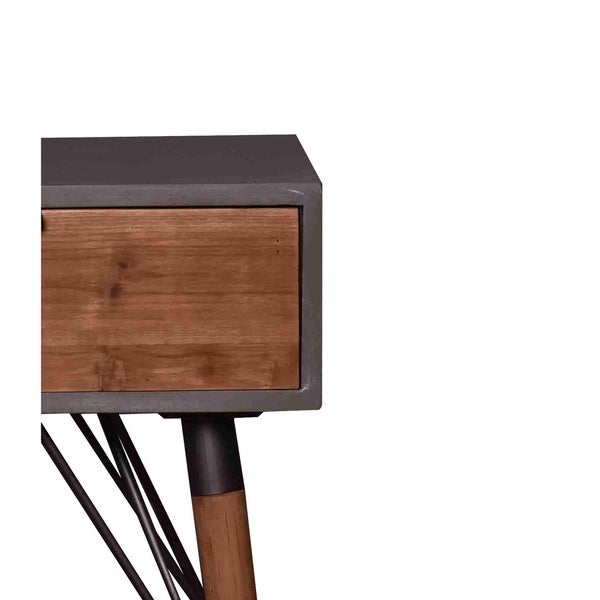 Wooden Side Table with Single Drawer and Angled Legs, Gray and Brown