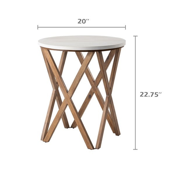 COZAYH Pedestal Farmhouse End Table Set of 2, Distressed White Top with Base for Modern Farmhouse, Boho Decor, Round