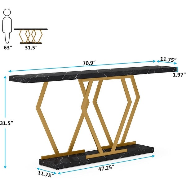 Modern Console Table, 70.9 Inch Extra Long Sofa Table with Faux Marble Tabletop Base Gold Frame for Living Room, White Gold
