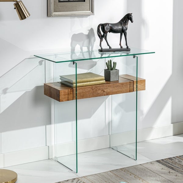 Ivinta Narrow Glass Console Table with Storage, 31.5'' Modern Sofa Table for Small Space
