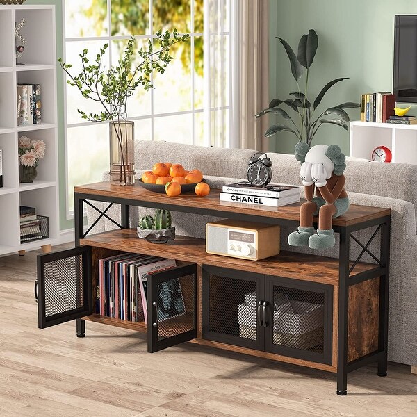 Console Sofa Table with Doors, 3 Tiers TV Stand, Entertainment Center