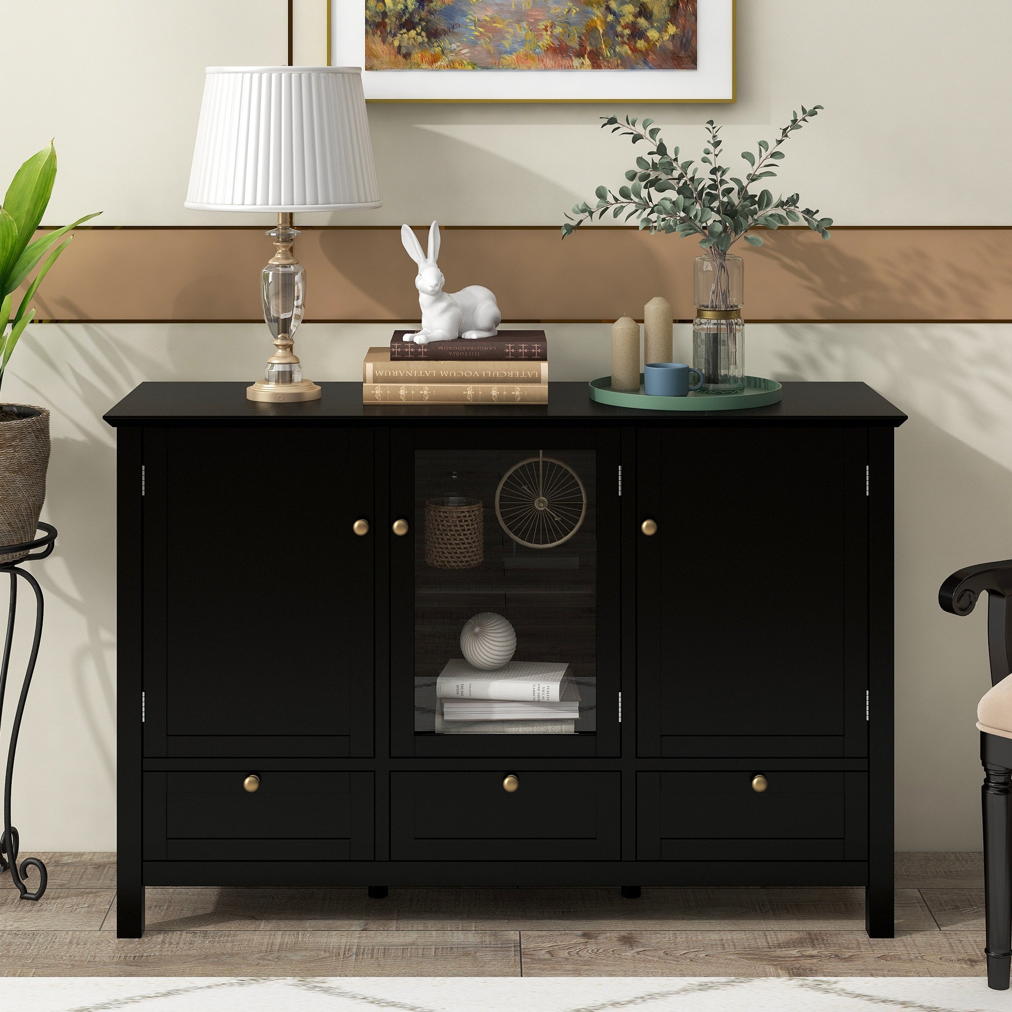 Modern Console Table With 2 Doors,3 Drawers