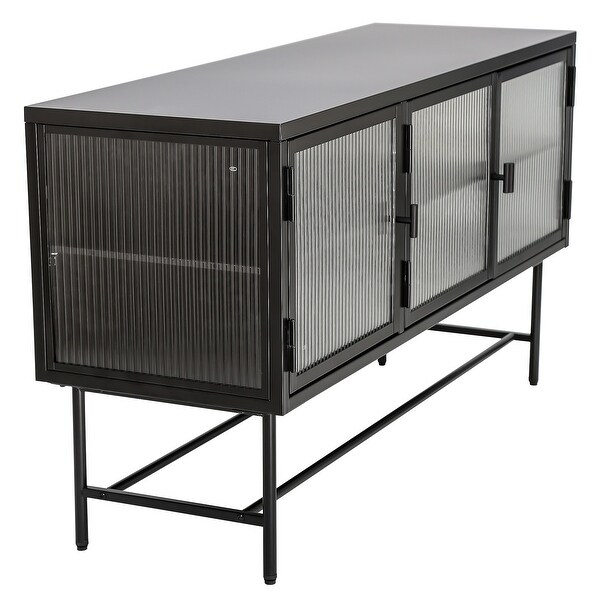TV Console Table with Enclosed Storage, Wide Countertop Glass Doors, Detachable Shelves