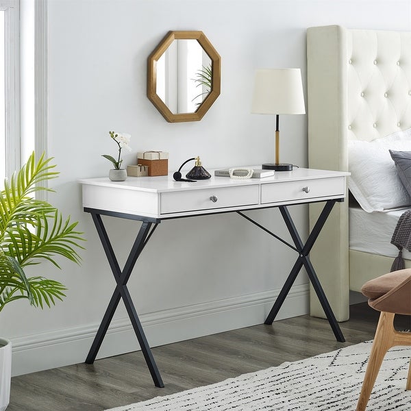 2 Drawers Writing Desk with Stoving Varnish Steel Frame, MDF Table Top