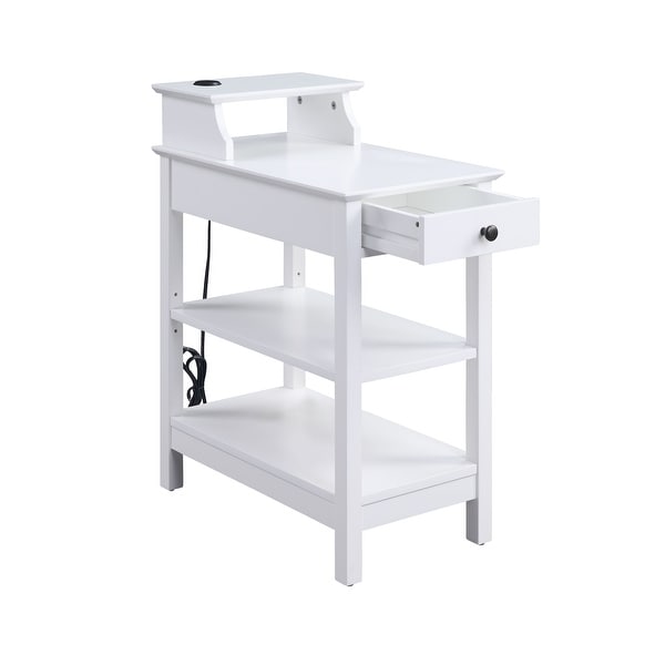 Rectangular Side Table Storage 1 Drw and 3 Open Comparmtents USB Power Dock on Top Shelf,Size 13