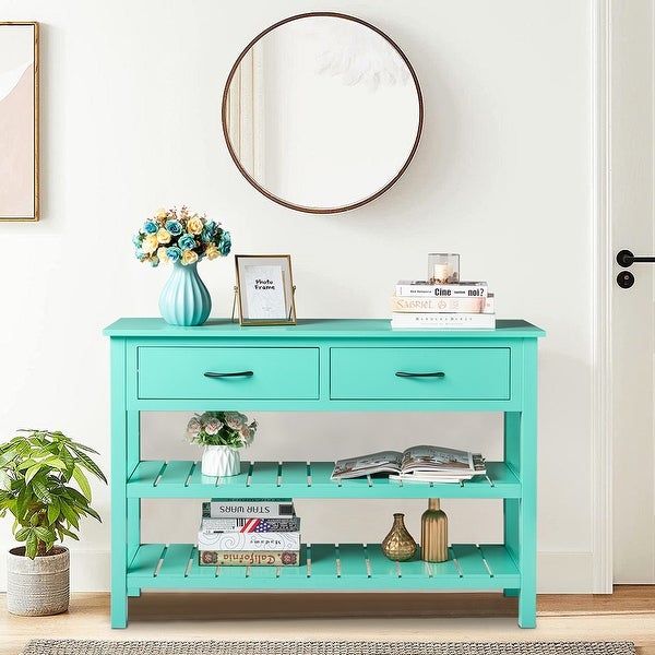 3-Tier Console Table with 2 Drawers, Sofa Table with Storage Shelves