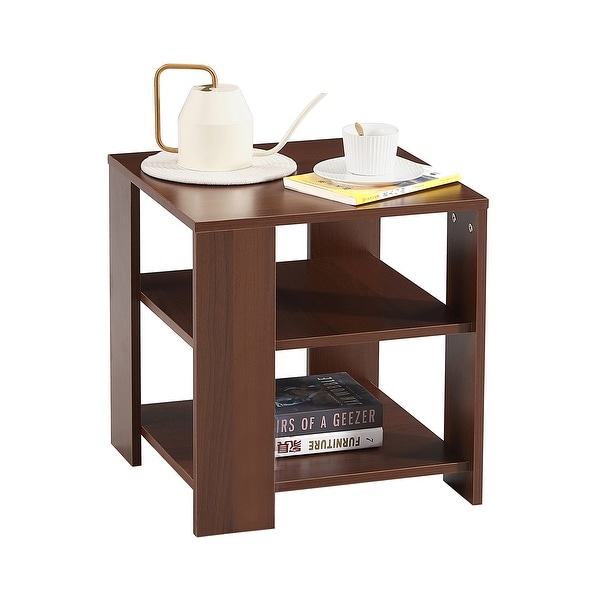1 Pack Square Side Table with Simple Style Design, 3 tier end table, Wood Nightstand for Bedroom