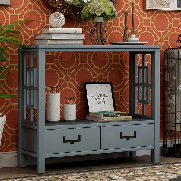 Wood Console Table With 2 Bottom Drawers,Narrow Entrance Table