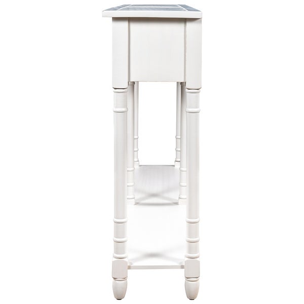 Classic Accent Console Table with 2 Storage Drawers, Bottom Shelf, Elegant Tapered Legs and Round Knobs Deco, Ivory