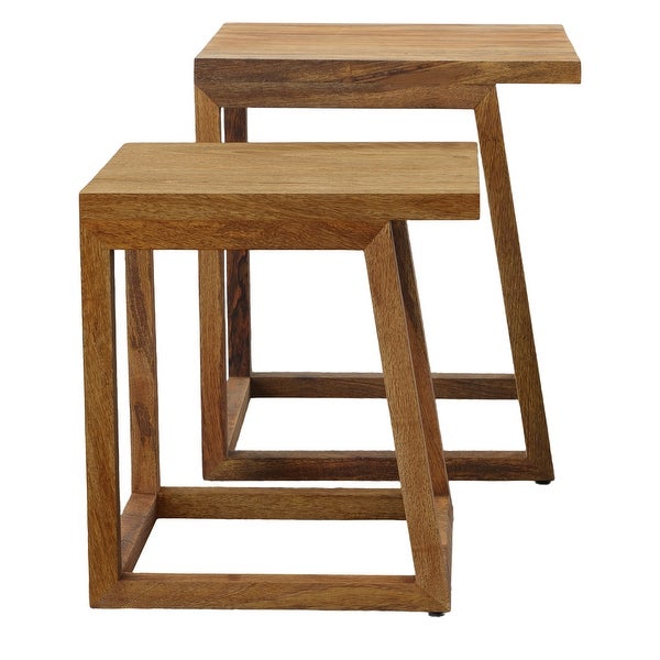 18, 15 Inch Rectangular 2 Piece Mango Wood Nesting Side Table Set with Grain Details, Brown