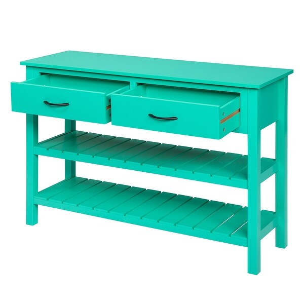 3-Tier Console Table with 2 Drawers, Sofa Table with Storage Shelves