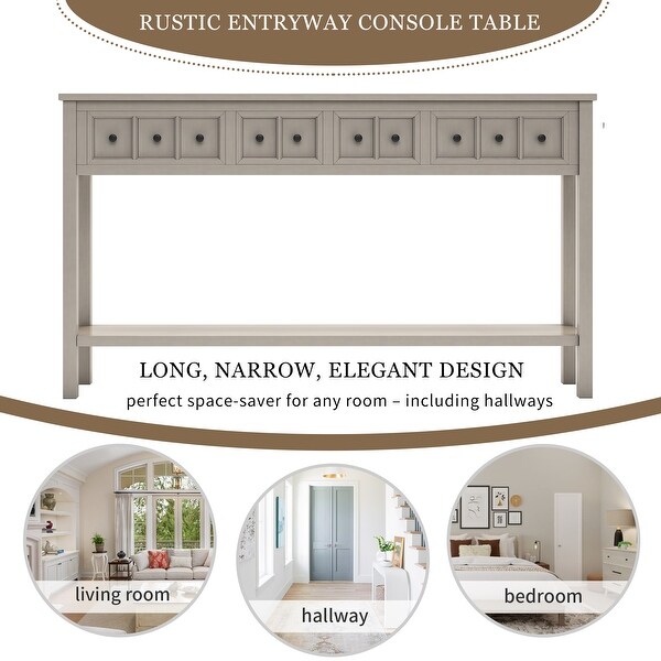 Rustic Elegant Console Table with 2 Different Size Drawers and Bottom Shelf for Storage, 60