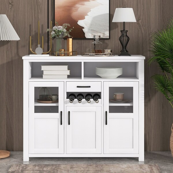 Retro Side Tables with Wine Rack, Drawer and Adjustable Shelves