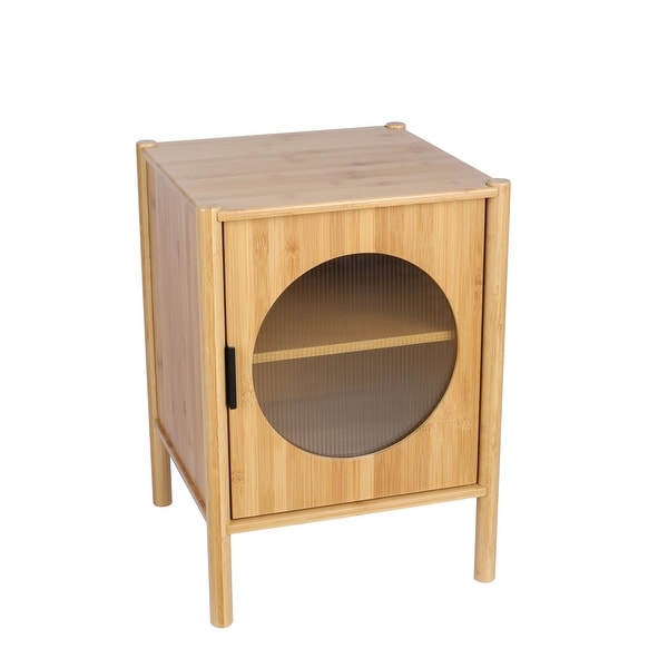 1 Door nightstand,Bamboo Mid Century Modern Nightstand
