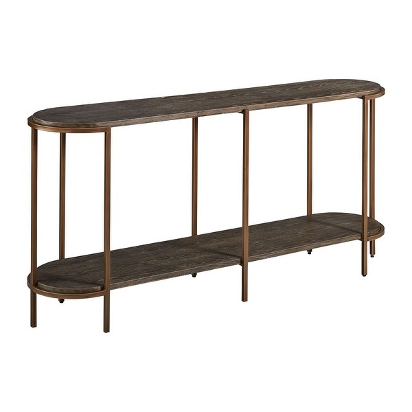 Lenox Hill 70-inch Retro Oval Console Table, Alder and Brushed Metal