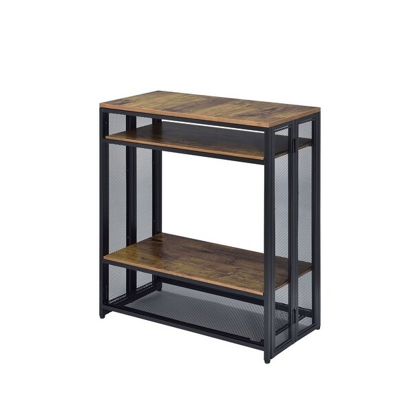Side Table Foldable Sofa Table W/ Wood Top, Console Table, Antique Oak