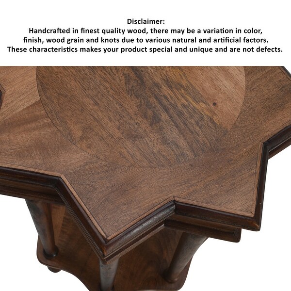 22 Inch French Design Handcrafted Mango Wood Side Table with Star Shape, Brown