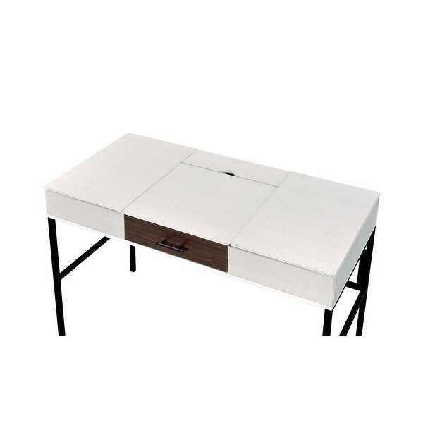 AOOLIVE Verster Built-in USB Port Writing Desk,White andBlack Finish