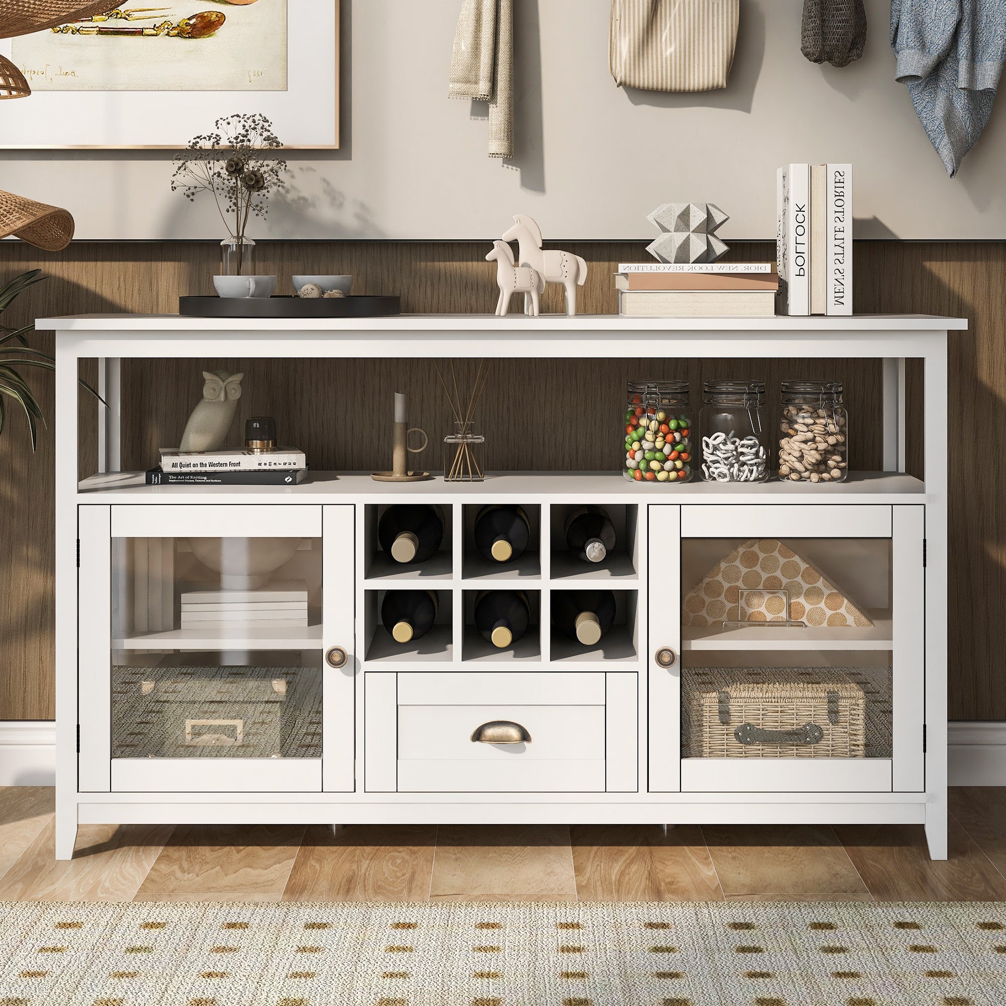Multifunctional Console Table with Large Storage Capacity Cabinet, Sofa Table for Entryway with 2 Doors and 6 Storage Grids