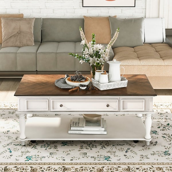Retro Cocktail Table Coffee Table Easy Assembly Movable for Living Room, Bedroom