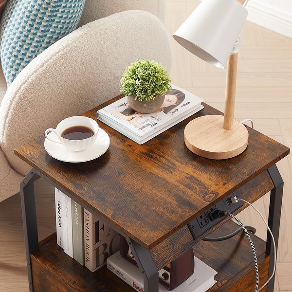 End Table/Side Table with Charging Station,Nightstand with 1 drawer