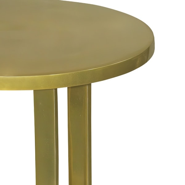 Cyrus 18 Inch Round Accent Side Table, Cast Aluminum, Arched Cut Out Frame, Brass