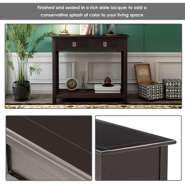 Classic Console Table with 2 Drawers and Open Bottom Shelf, Modern Solid Wood Sofa Table for Entryway Accent, Living Room, Bedroom