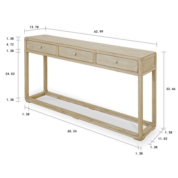 Artissance Reclaimed Peking Console Table With 3 Drawers and Weathered White Wash Finish, 34 Inch Tall