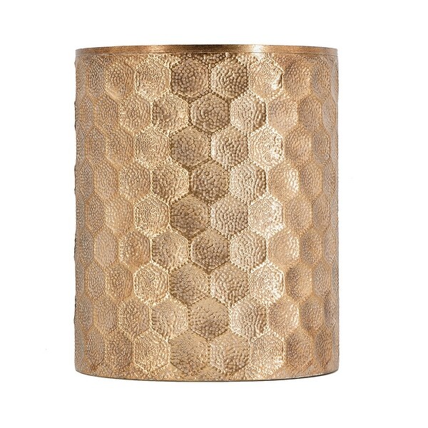 20 Inch Side Table, Iron Top, Mirrored Tabletop, Hammered Texture, Gold