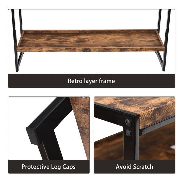 2-tiers Storage Shelf Console Table Antique Brown Rectangle End Table with Metal Frame Side Table for Living Room,Bedroom