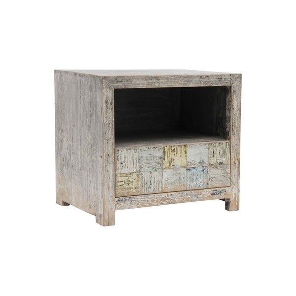 Artissance Reclaimed Wood Shandong Checkerboard Side Table, 24 Inch Tall, Weathered Gray Wash