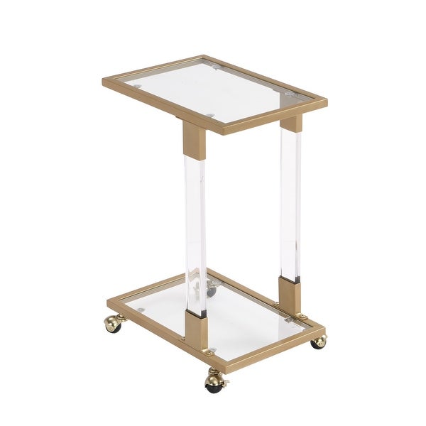 Glass Top C Shape Side Table with Wheels Acrylic Plant End Table for Living Room,Bedroom,Small Spaces
