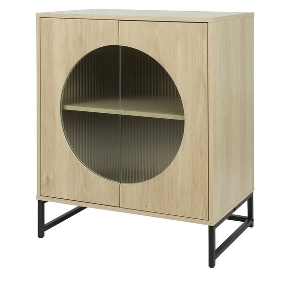 Storage Cabinet with Glass Door, No handle design,Push to open the door,Sideboard Buffet Cabinet for Kitchen,Dining Room