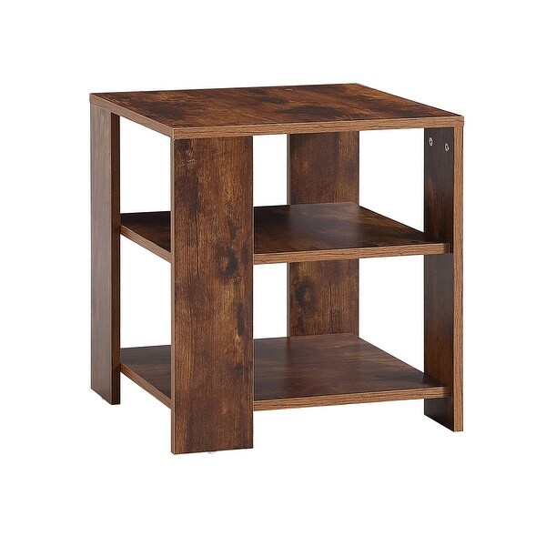 Square wooden Side Table,3-tier End Table